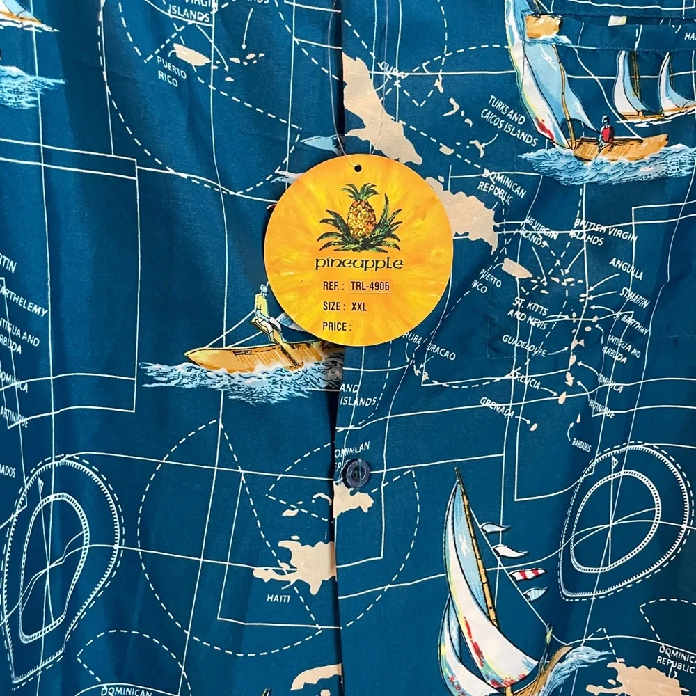 Blue Nautical Print Men's Shirt by pineapple size XXL - Picture 2 of 6